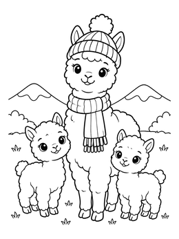 Free printable Cozy Alpaca With Cute Babies coloring page