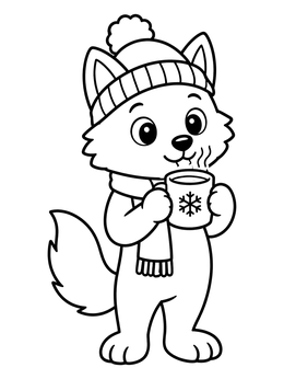 Free printable Cozy Arctic Wolf With Hot Cocoa coloring page