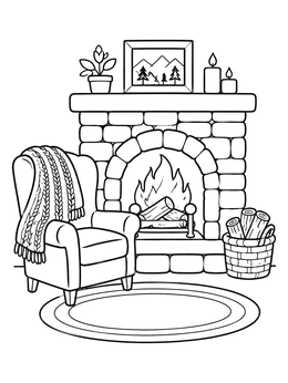 Free printable Cozy Armchair By The Brick Fireplace coloring page