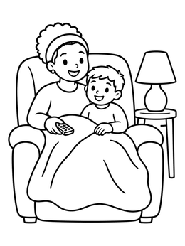 Free printable Cozy Armchair Movie Time coloring page