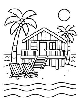 Free printable Cozy Beach Bungalow On Stilts coloring page