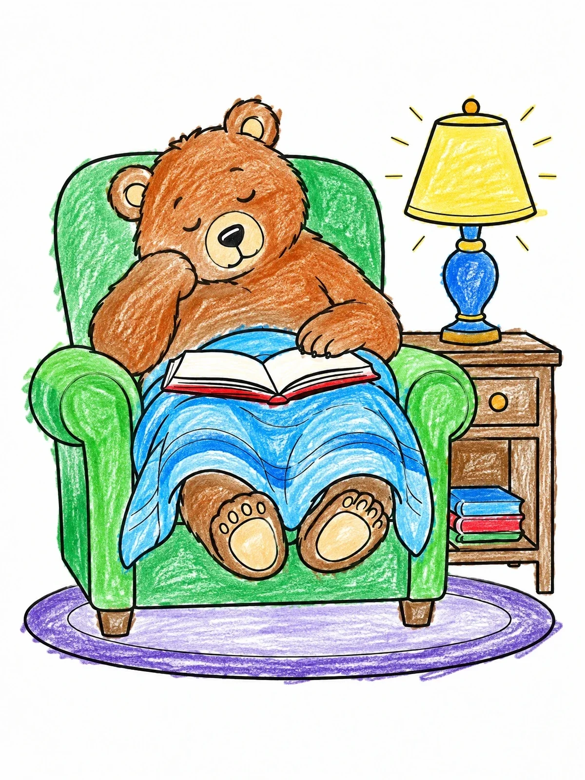 Colored example of the Cozy Bear Sleeping In Armchair coloring page