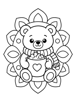 Free printable Cozy Bear With Hot Cocoa coloring page