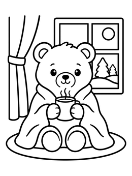 Free printable Cozy Bear With Warm Drink coloring page