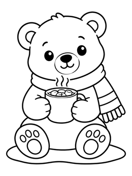 Free printable Cozy Bear With Hot Cocoa coloring page