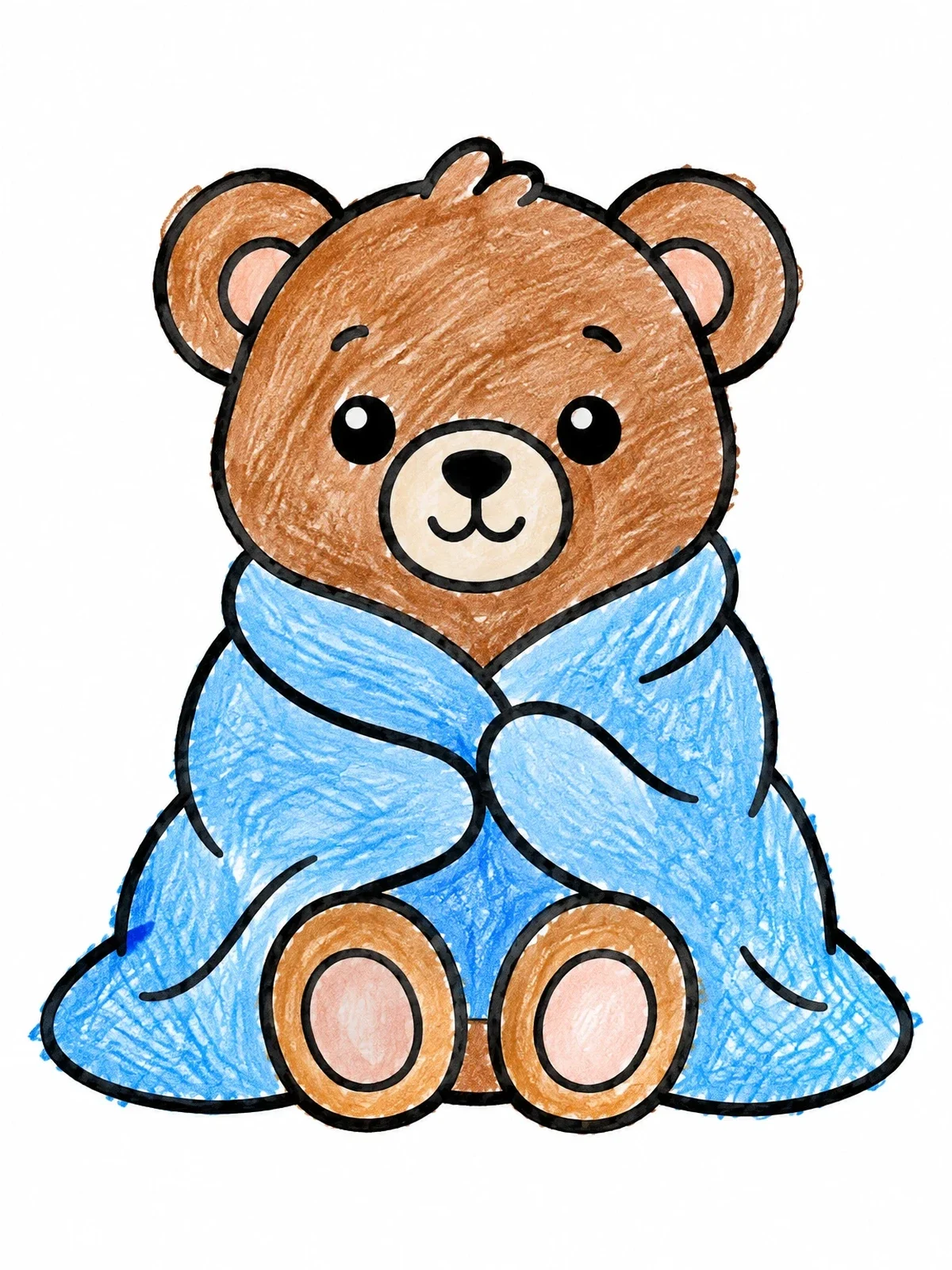 Colored example of the Cozy Little Bear In Blanket coloring page