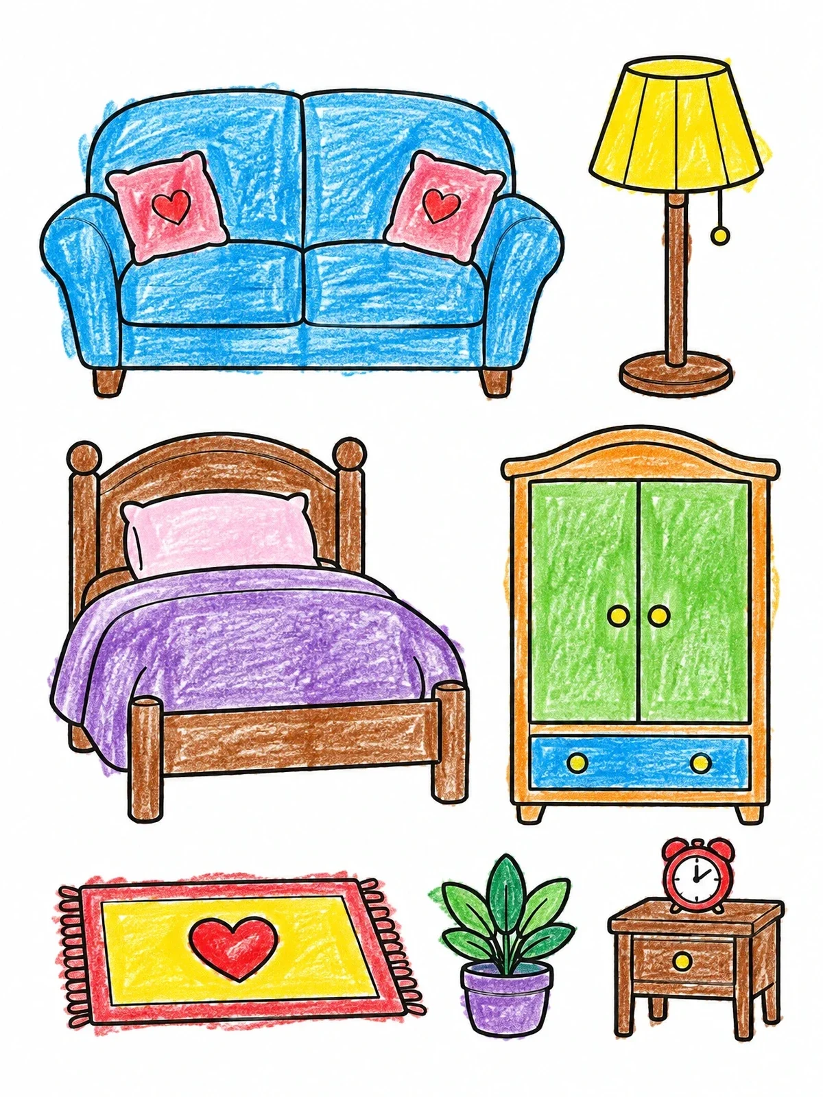 Colored example of the Cozy Bedroom And Living Room Furniture coloring page