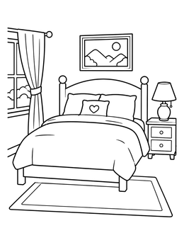 Free printable Cozy Bedroom With Nightstand And Window coloring page