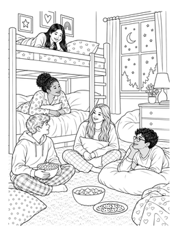 Free printable Cozy Bedroom Sleepover With Bunk Beds coloring page