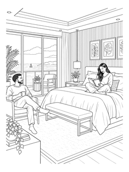 Free printable Cozy Bedroom With Balcony View coloring page