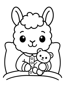 Free printable Cozy Bedtime Llama With Teddy Bear coloring page