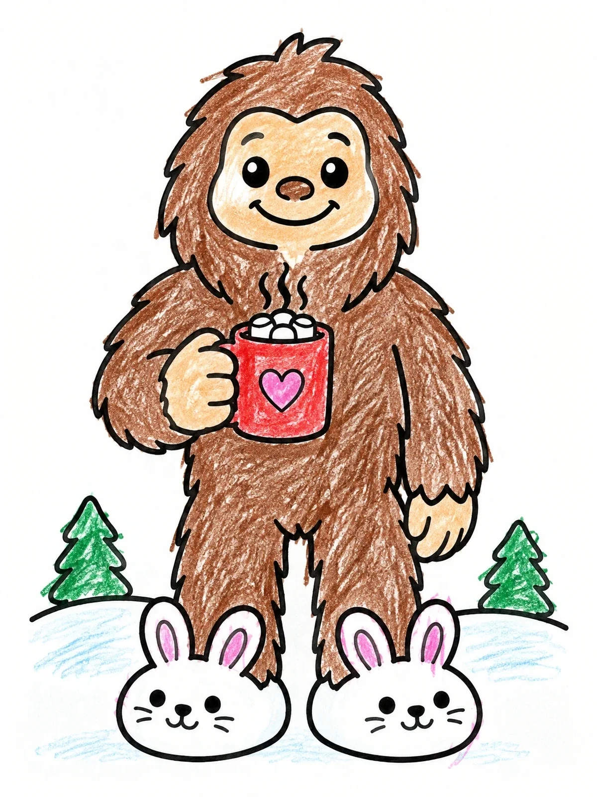 Colored example of the Cozy Bigfoot With Bunny Slippers coloring page