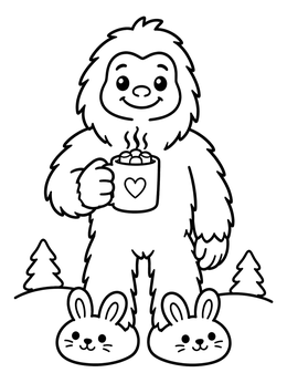 Free printable Cozy Bigfoot With Bunny Slippers coloring page