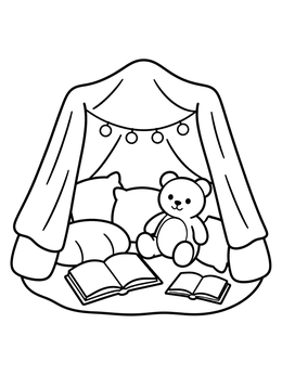 Free printable Cozy Blanket Fort With Teddy Bear coloring page