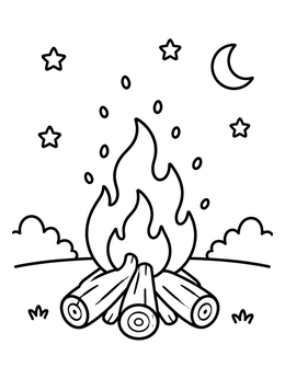 Free printable Cozy Bonfire Under Night Sky coloring page