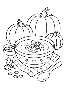 Free printable Cozy Bowl Of Pumpkin Soup coloring page