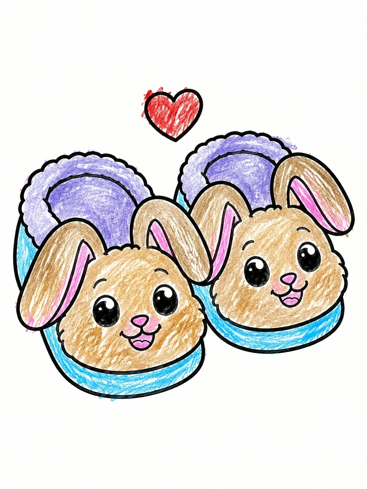 Colored example of the Cozy Bunny Slippers With Heart coloring page