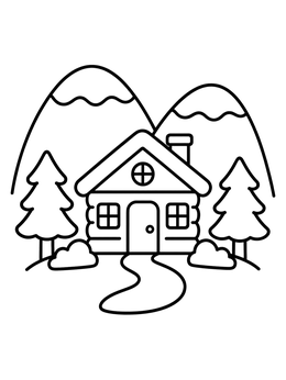 Free printable Cozy Cabin In The Mountains coloring page