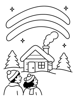 Free printable Cozy Cabin And Northern Lights coloring page