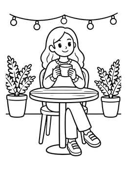 Free printable Cozy Cafe Table With Warm Drink coloring page