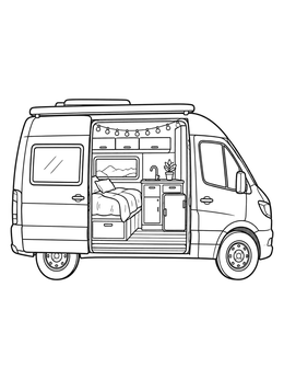 Free printable Cozy Camper Van Interior View coloring page