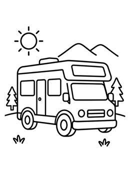 Free printable Cozy Campervan In The Mountains coloring page
