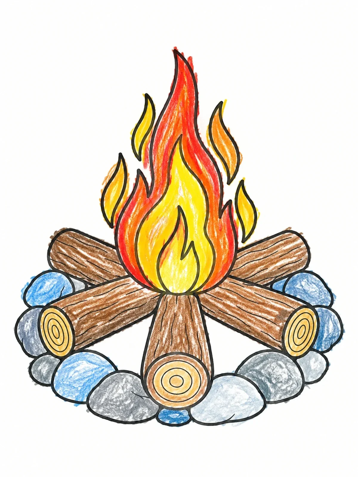 Colored example of the Cozy Campfire In Stone Ring coloring page