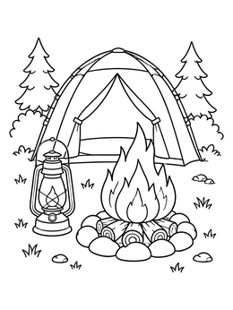 Free printable Cozy Campsite With Tent And Fire coloring page
