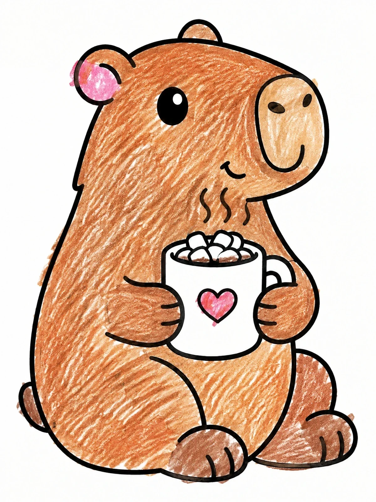 Colored example of the Cozy Capybara With Hot Cocoa coloring page