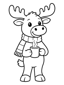 Free printable Cozy Cartoon Elk With Mug coloring page