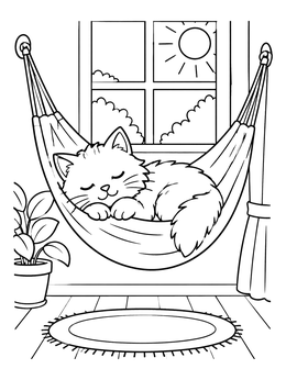 Free printable Cozy Cat Napping In Hammock coloring page