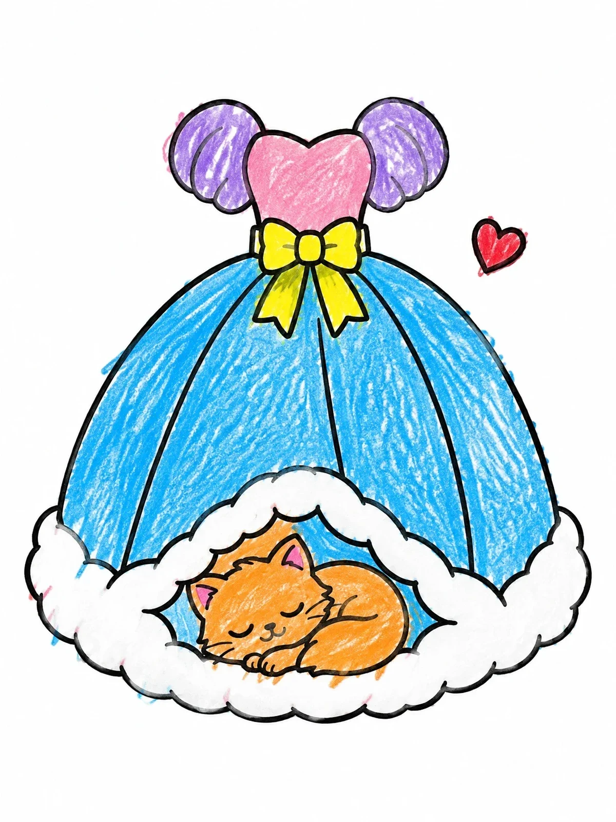 Colored example of the Cozy Cat Sleeping In Ball Gown coloring page