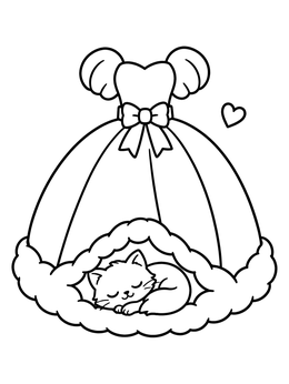 Free printable Cozy Cat Sleeping In Ball Gown coloring page