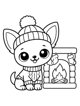 Free printable Cozy Chihuahua Puppy By The Fireplace coloring page