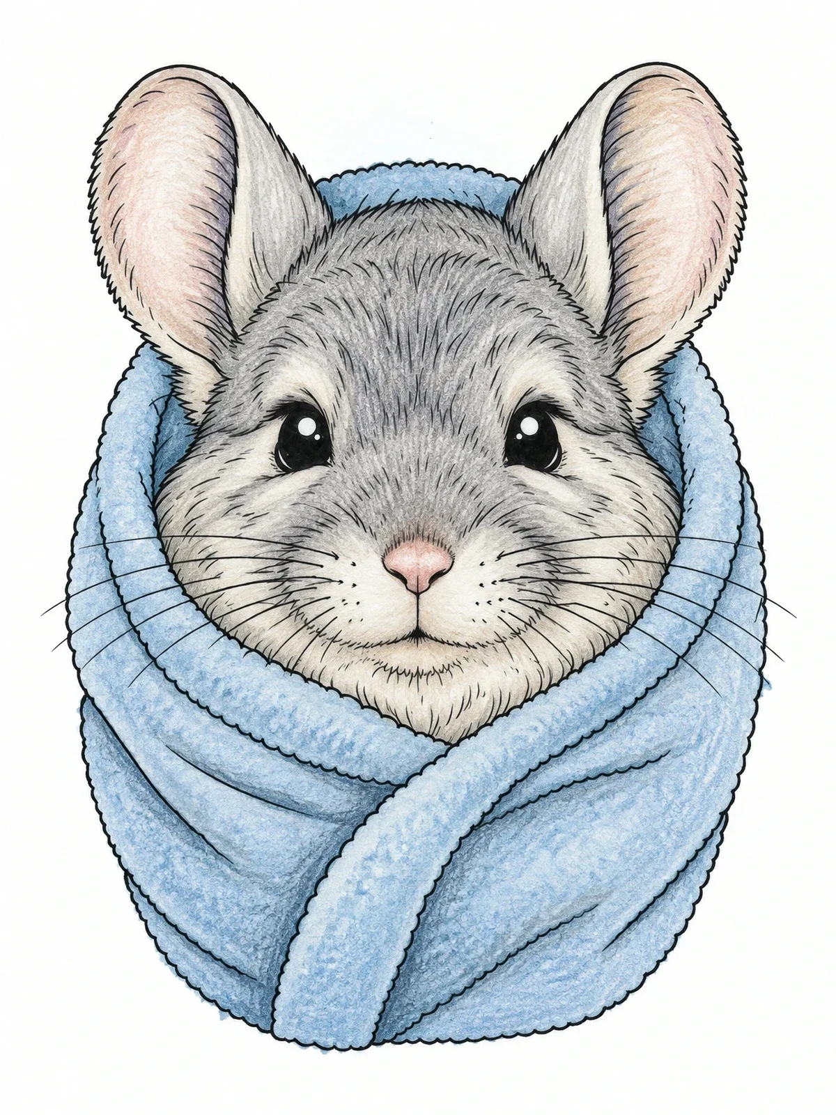 Colored example of the Cozy Chinchilla Wrapped In Blanket coloring page