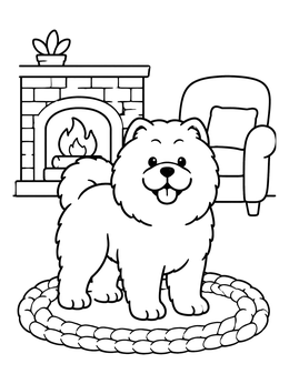Free printable Cozy Chow Chow By The Fireplace coloring page