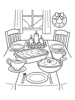 Free printable Cozy Christmas Dinner Table coloring page
