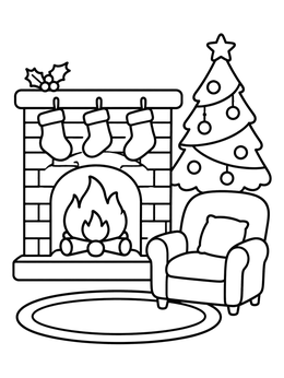 Free printable Cozy Christmas Fireplace And Armchair coloring page