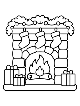 Free printable Cozy Christmas Fireplace With Stockings coloring page