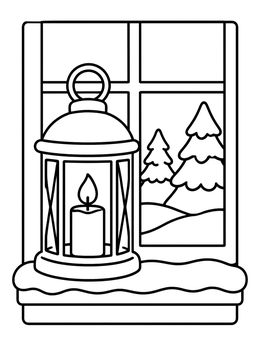 Free printable Cozy Christmas Lantern On Snowy Sill coloring page
