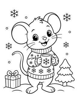 Free printable Cozy Winter Mouse With Warm Cocoa coloring page
