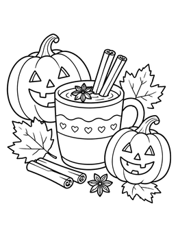 Free printable Cozy Cider Mug With Pumpkins coloring page