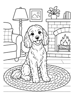 Free printable Cozy Cockapoo By The Fireplace coloring page