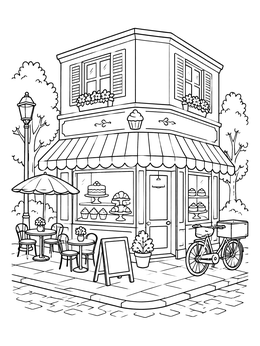 Free printable Cozy Corner Bakery And Street Cafe coloring page