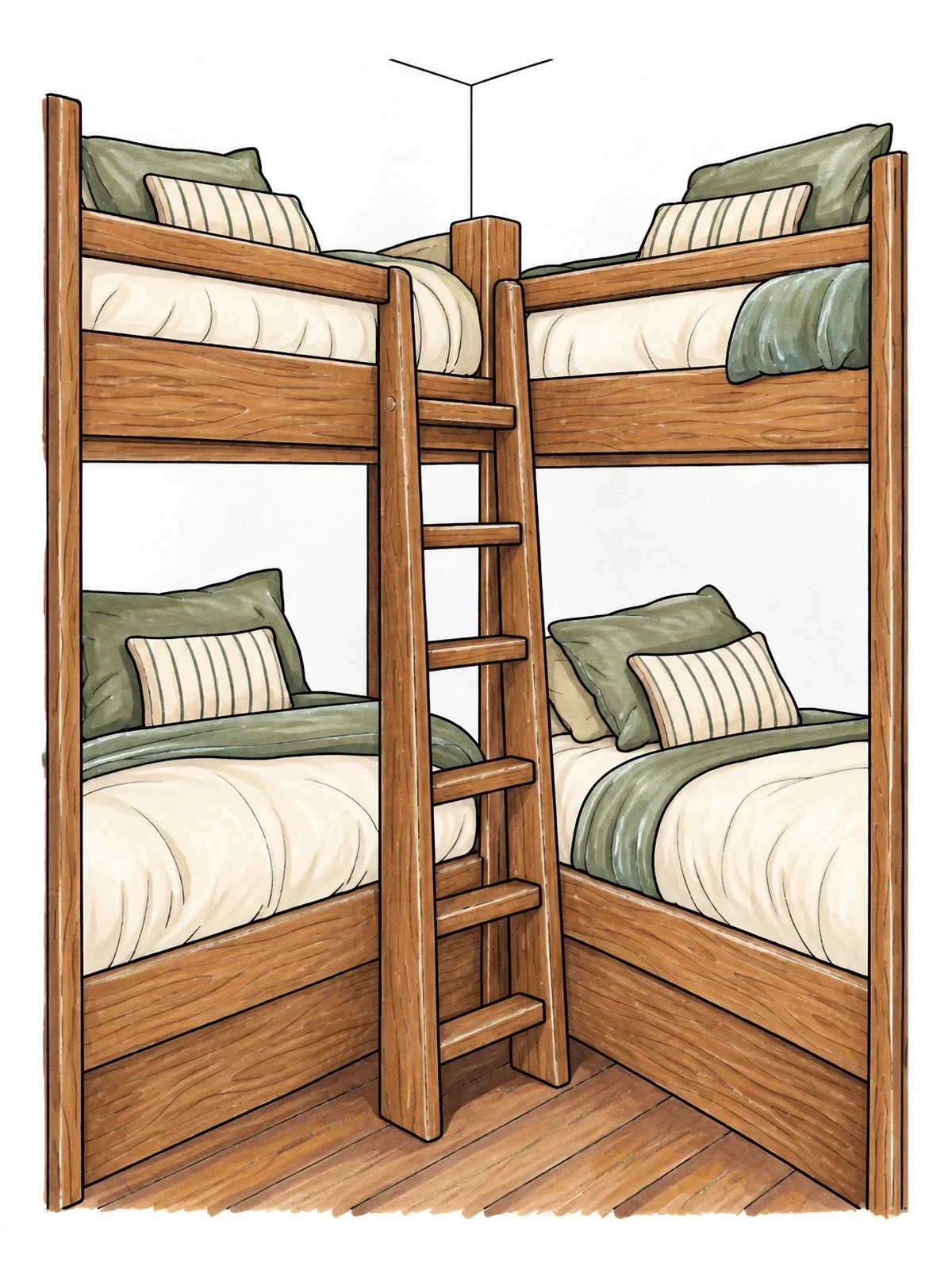 Colored example of the Cozy Corner Bunk Beds coloring page