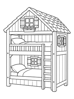 Free printable Cozy Cottage Playhouse Bunk Bed coloring page