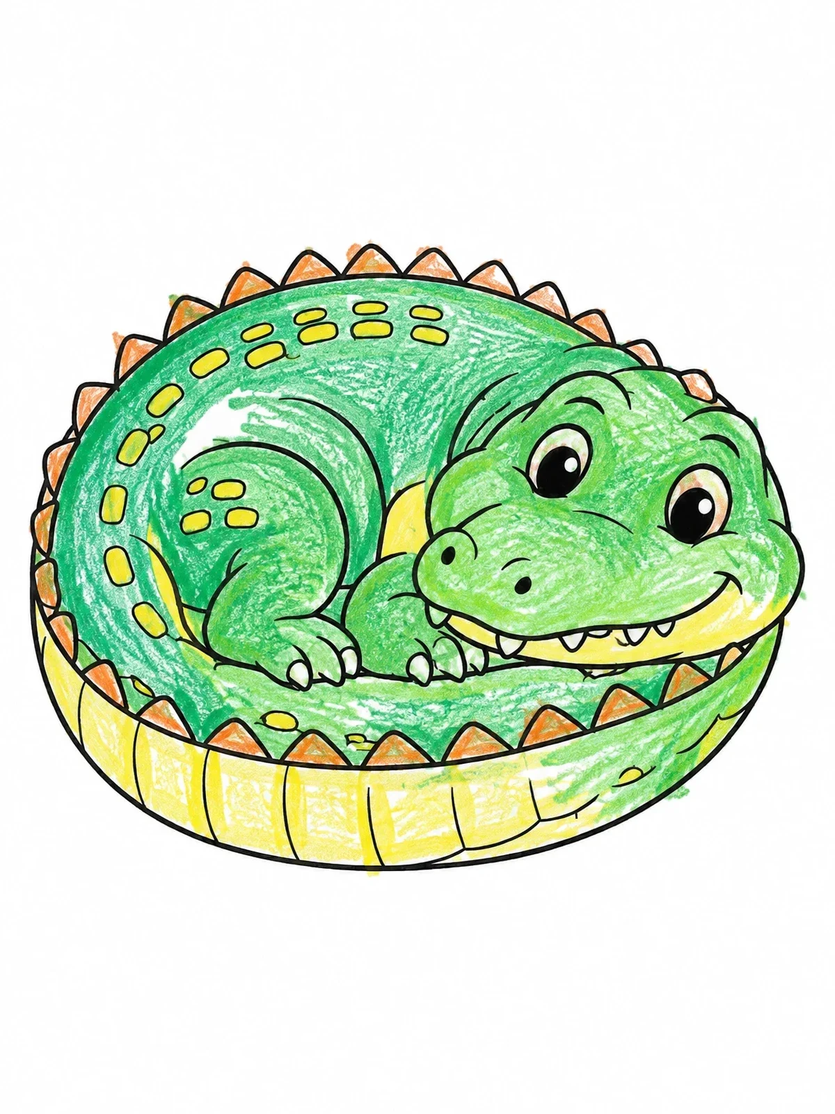 Colored example of the Cozy Curled Baby Crocodile coloring page