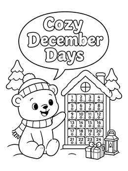 Free printable Cozy December Days With Teddy Bear coloring page