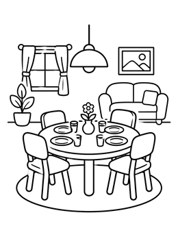 Free printable Cozy Dining Room With Round Table coloring page