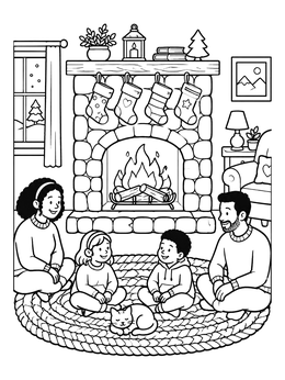Free printable Family By The Fireplace coloring page